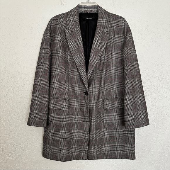 Zara Wool Oversized Long Plaid Blazer Coat Gray Small - Picture 1 of 7